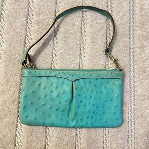Dooney & Bourke Ostrich Turquoise Leather Small Zip Wristlet Clutch Purse Casual